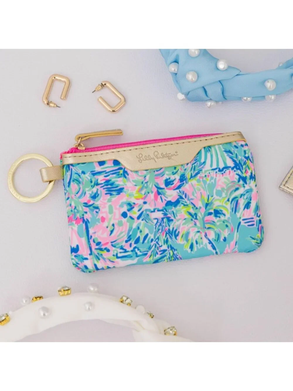 Chic Zip Card Case ID Wallet - Stylish Cabana Cocktail Design, Perfect for